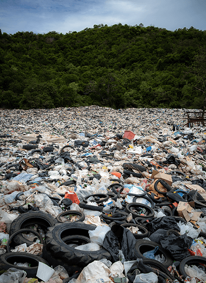 Liela dabas teritorija pārpildīta ar atkritumiem.