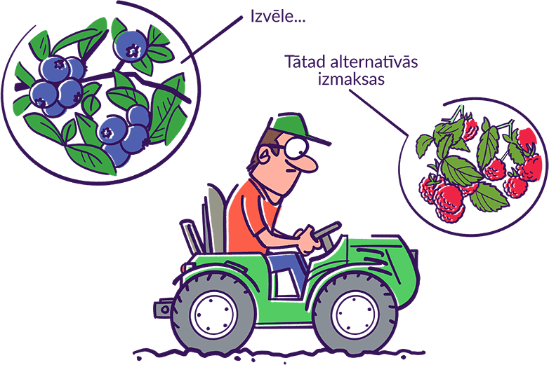 Ja izvēle ir audzēt lrūmmellenes, tad alternatīvās izmaksas ir aveņu audzēšana